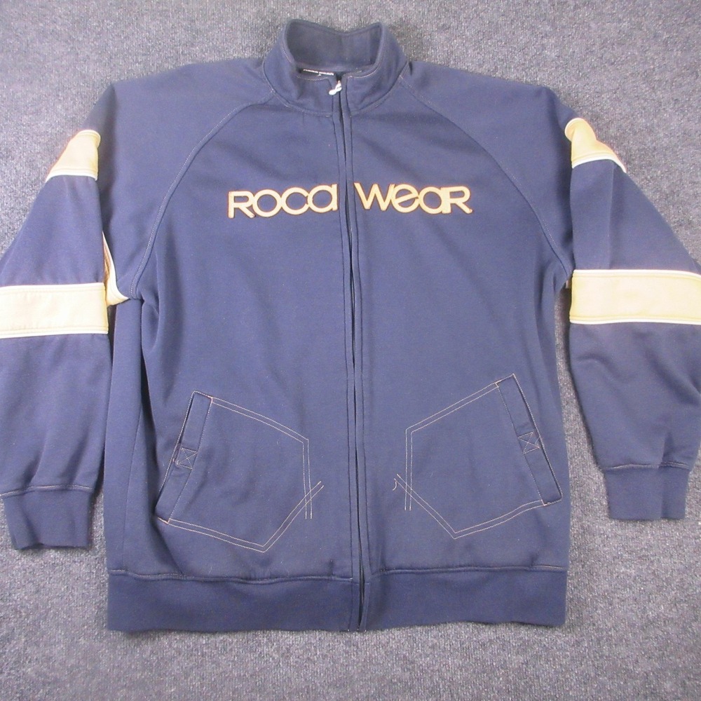 Rocawear Jacket Mens 2XL Blue Colorblock Full Zip Track Pockets Logo Athletic